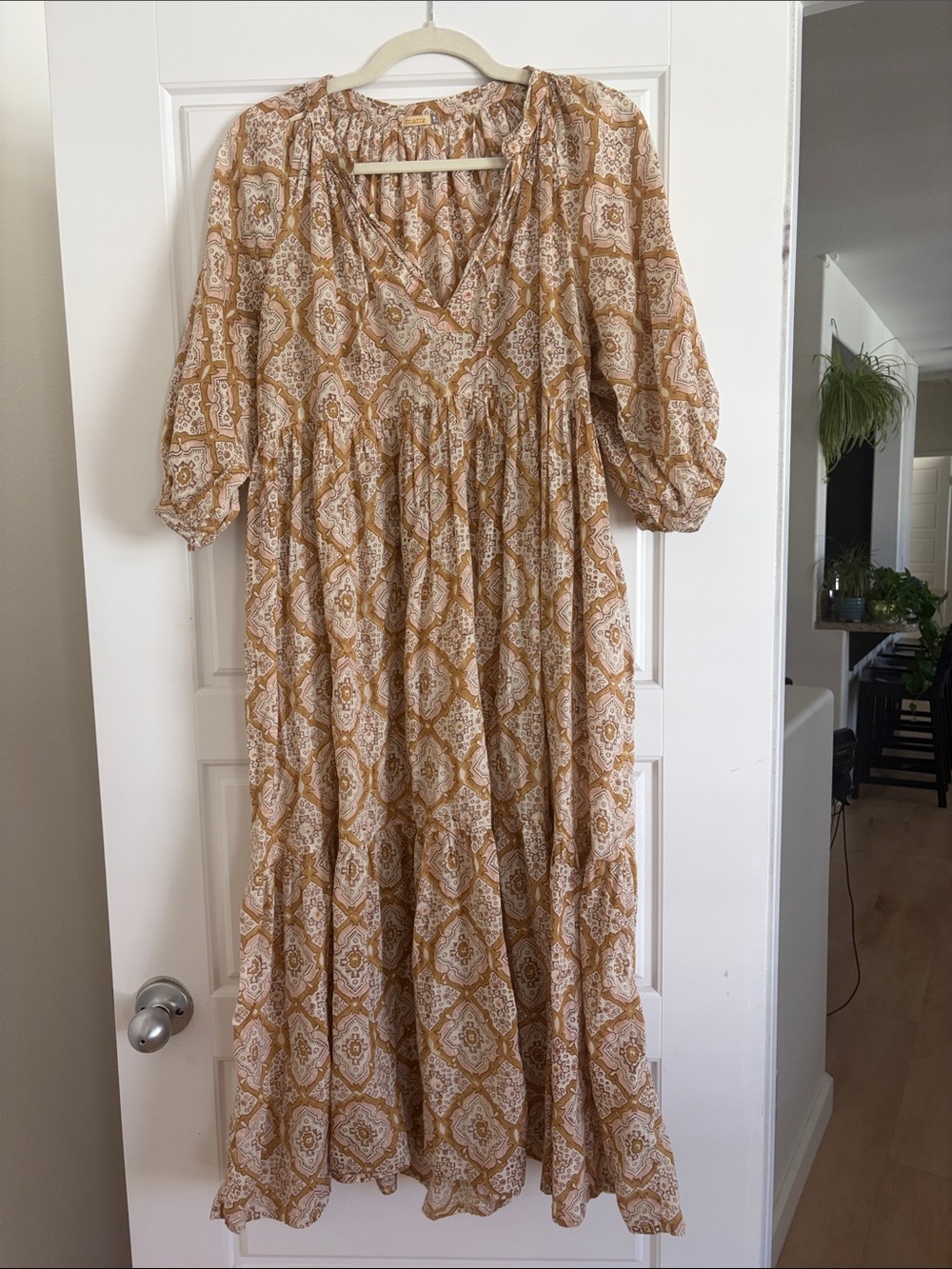 Matta Tiered V-Neck Maxi Dress in Mustard Tile